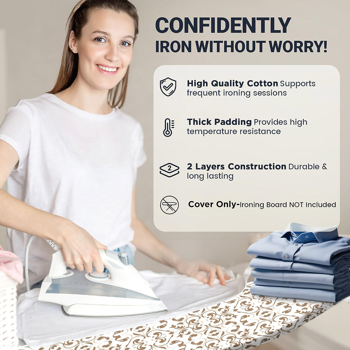 Ironing Board Cover and Pad 15"x54" Extra Thick Natural Cotton