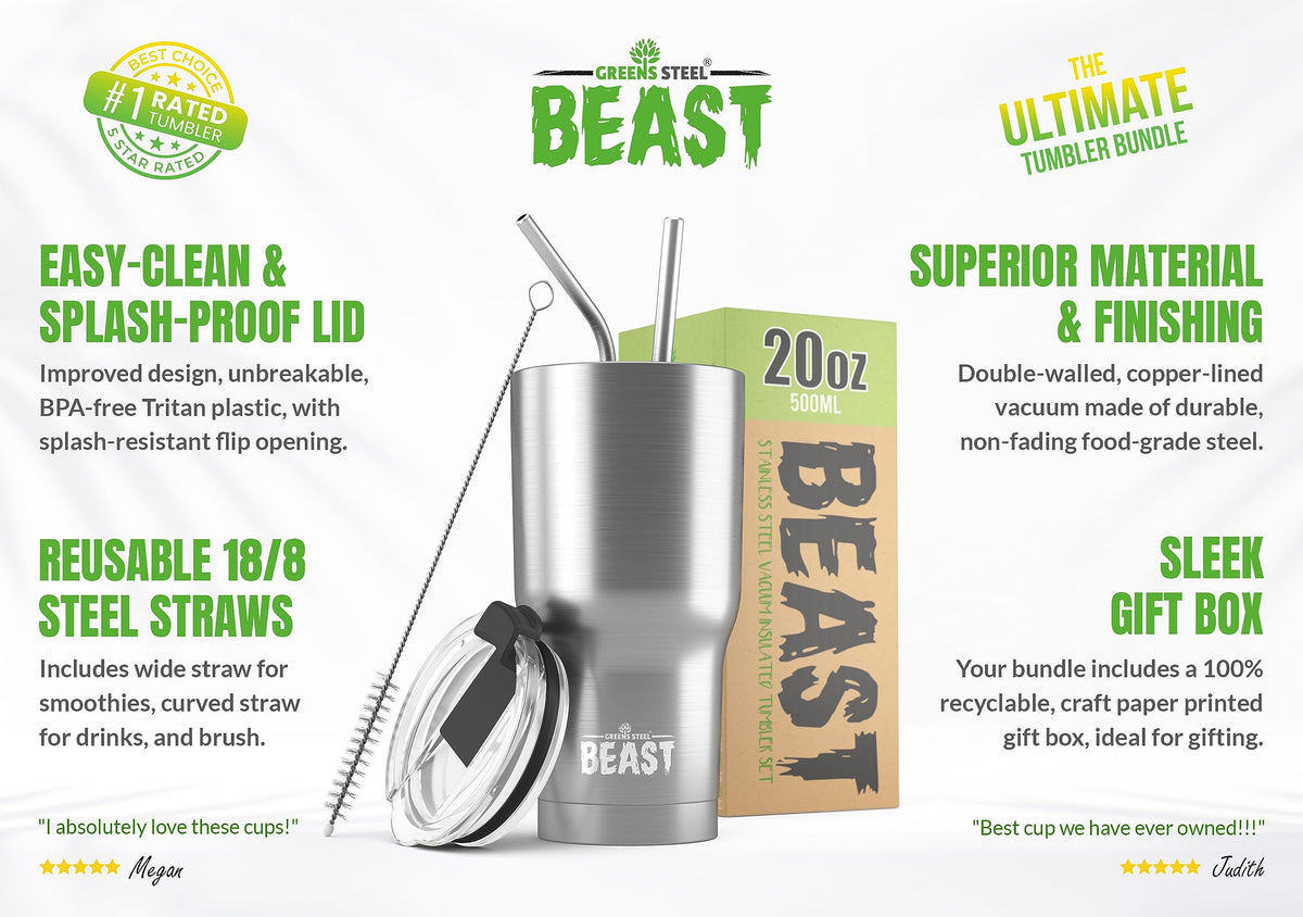 Beast 20 oz Tumbler Stainless Steel Vacuum Insulated Coffee Ice Cup Double Wall Travel Flask