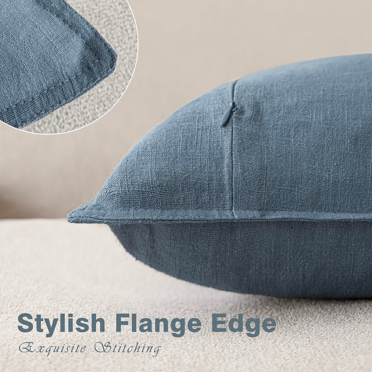 Set of 2 Decorative Linen Solid Throw Pillow Covers Soft Accent Euro Cushion Case Boho Farmhouse Neutral Pillowcase for Couch Sofa Bedroom Living Room Home Decor 22 x 22 Inch Misty Blue (2 Count)