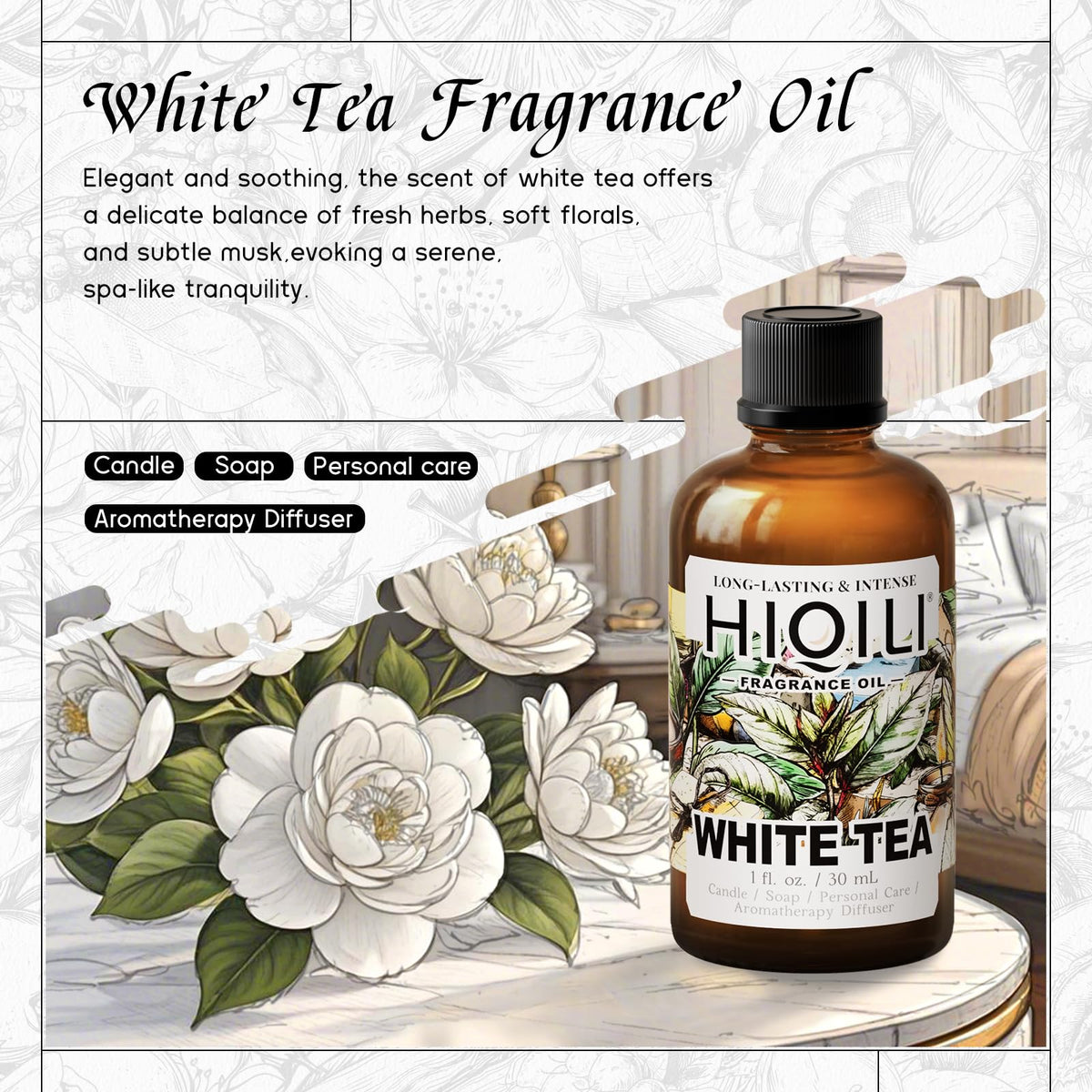White Tea Fragrance Oil for Reed Diffuser for Home