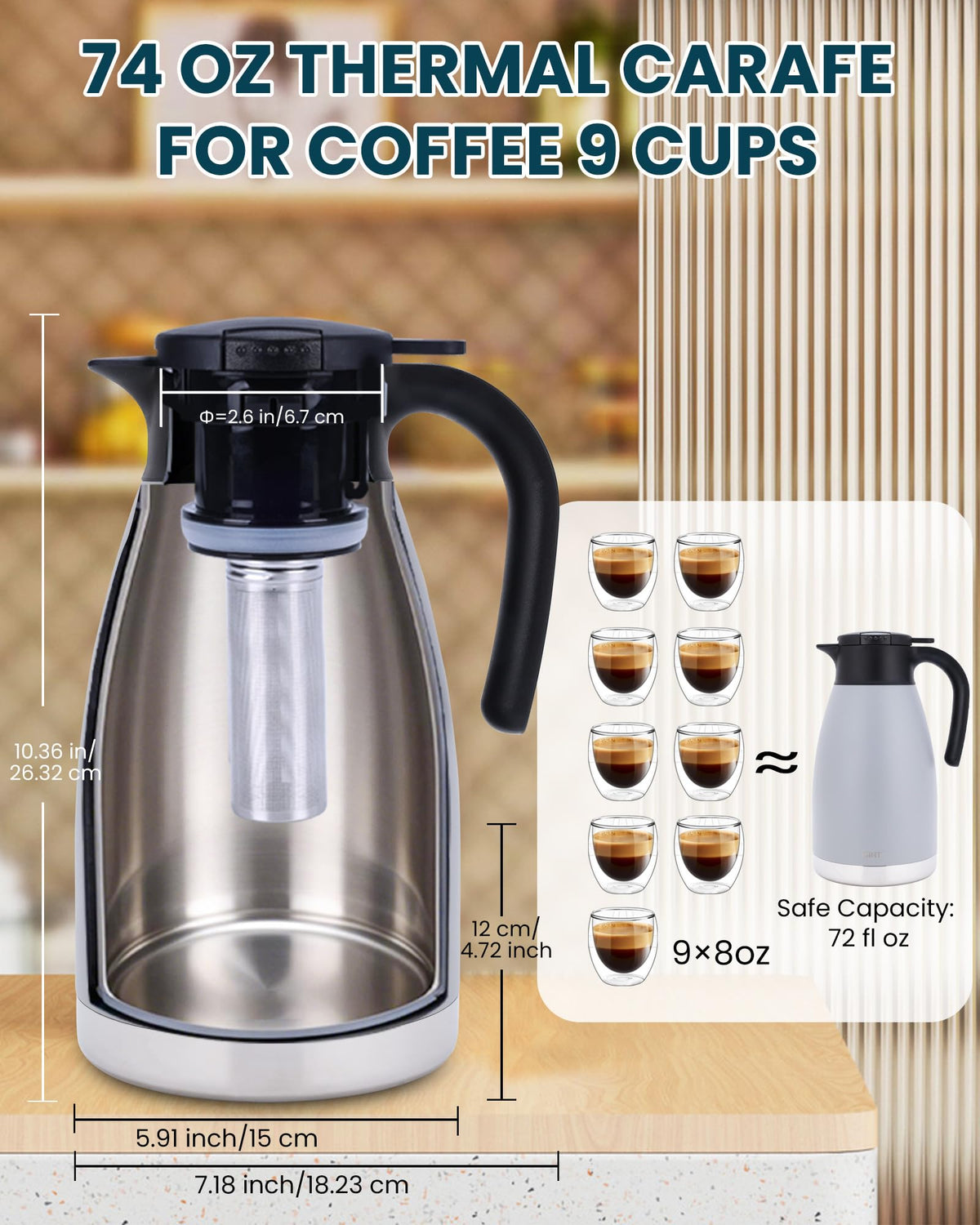 74oz Large Thermal Coffee Carafe with Infuser