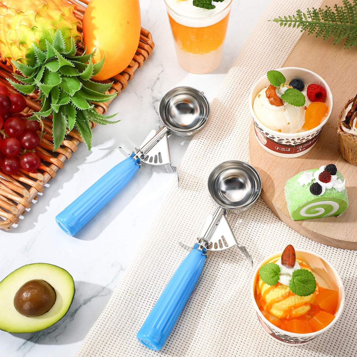 8 Pcs Release Cookie Scoops Ice Cream Scooper with Trigger Release Portion Scoop Stainless Steel for Portion Control (8 Count)
