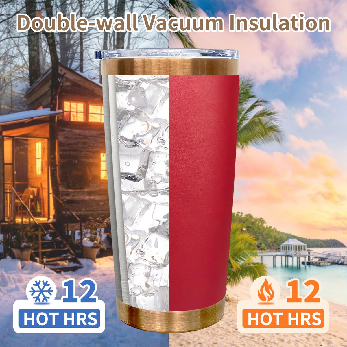 20 oz Insulated Tumblers Bulk With Lid and Straw Red (6 Count)