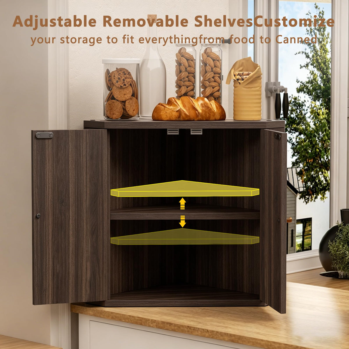 Bark Brown Corner bread box for kitchen countertop