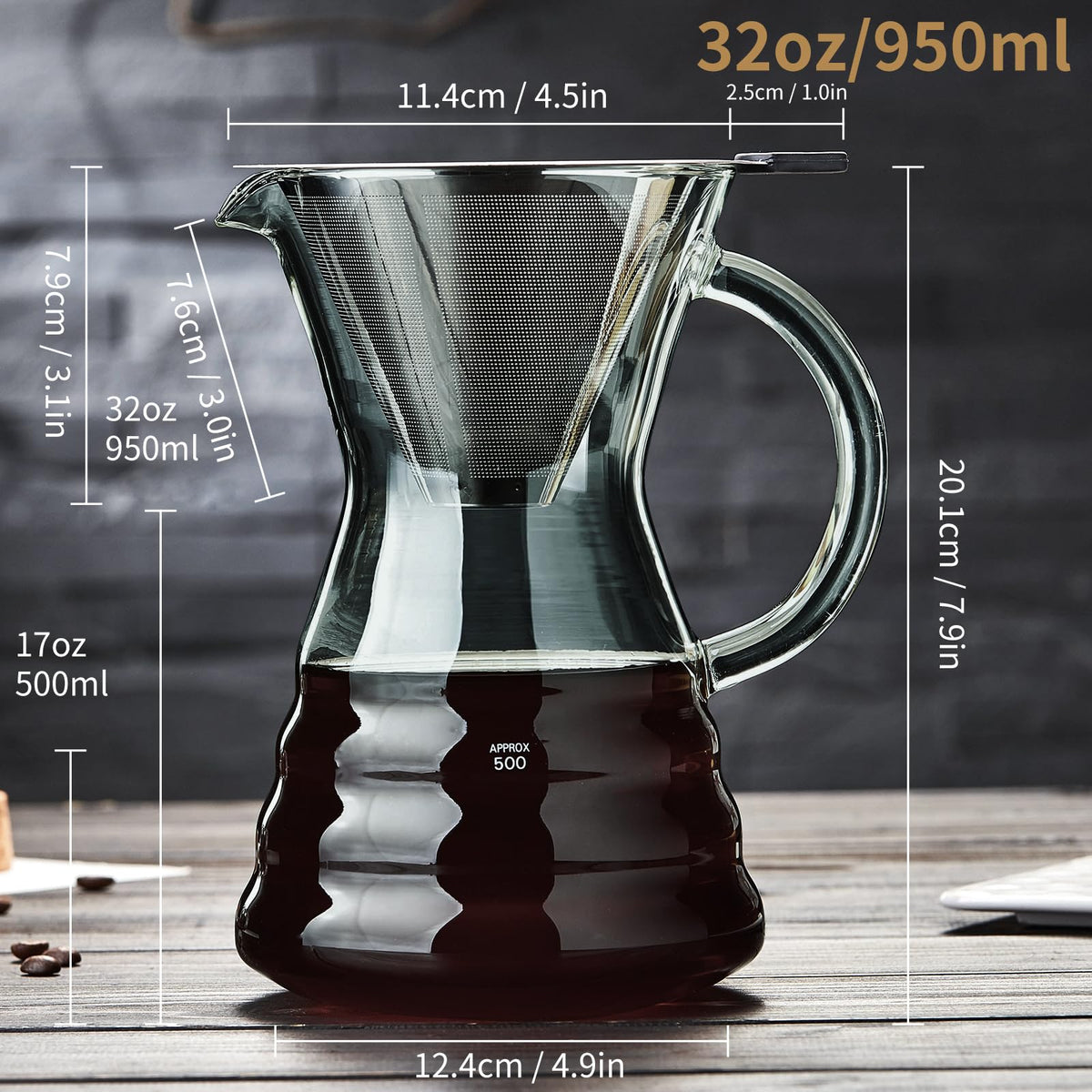 Pour Over Coffee Maker with Permanent Stainless Filter 27 fl oz (27 Fl Oz)