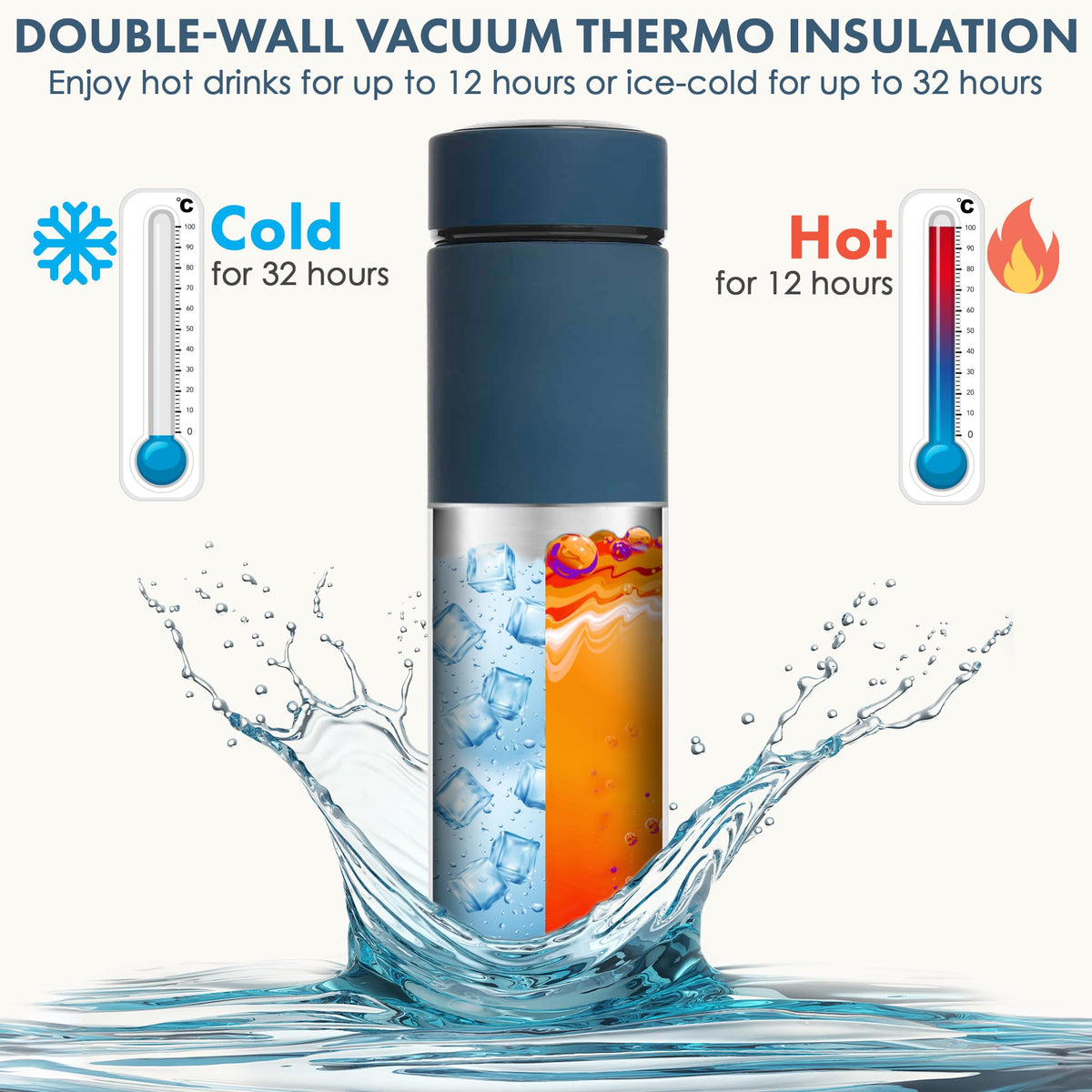 All-in-One Tea Thermos with Infuser for Loose Tea, Coffee, Fruit-Infused Water (Hot/Cold) - 16.9oz Insulated Stainless Steel Coffee Travel Mug, Tea Infuser Cup, Leakproof Tea Cup