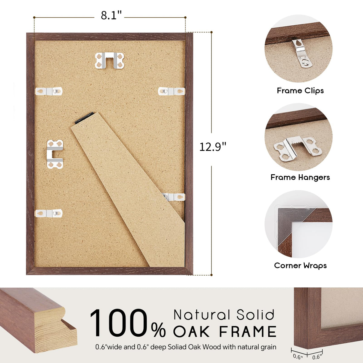8x12 Solid Oak Wood Picture Frame