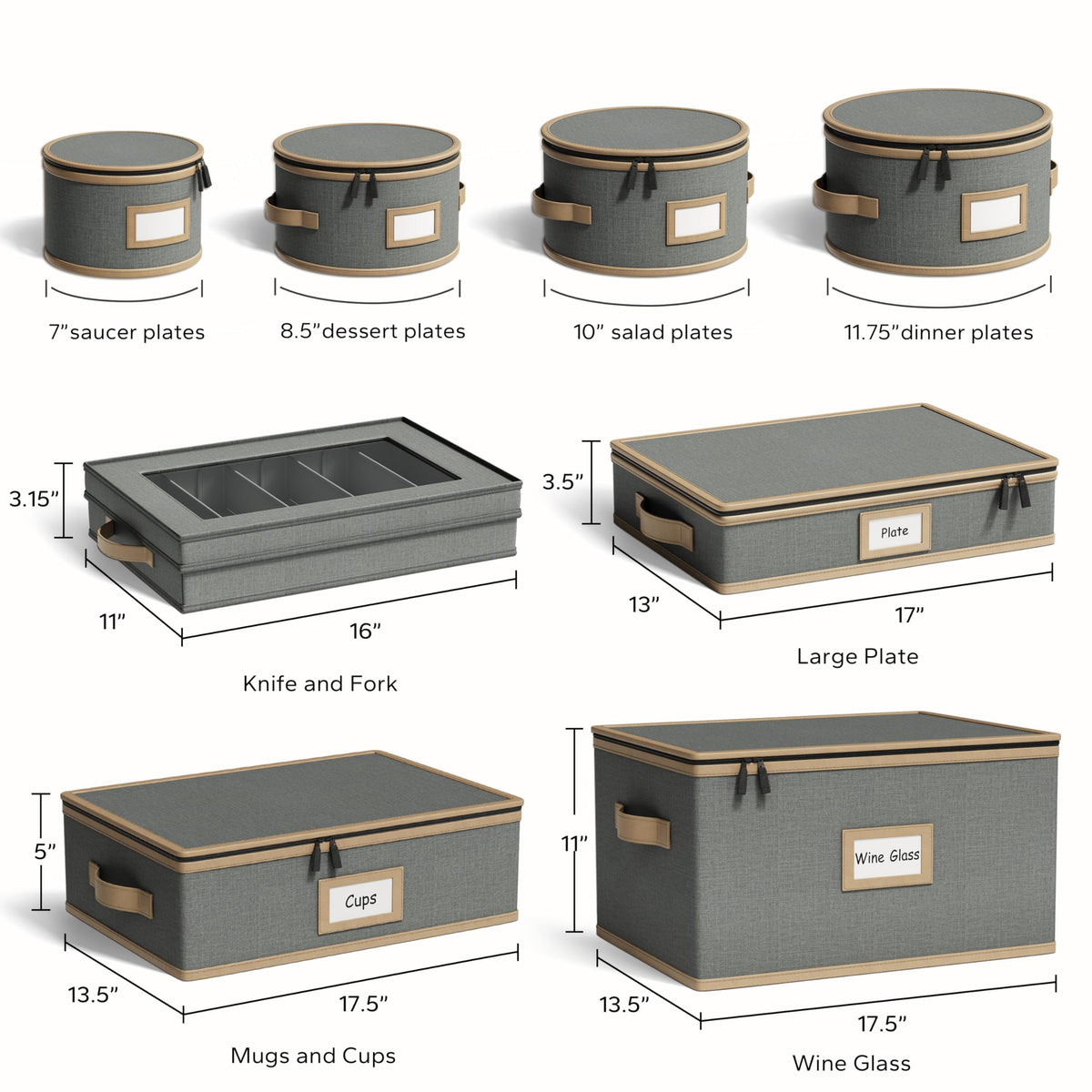 8 Piece Hard Shell China Storage Containers with Brown Leather Trim (8 Count)