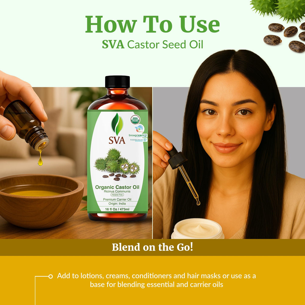 SVA Organic Castor Seed Carrier Oil (16 Fl Oz)