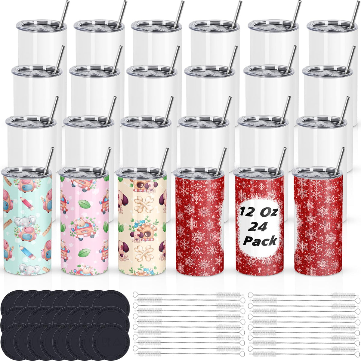 24 Pack 12 Oz Sublimation Tumblers Bulk (6 Count)