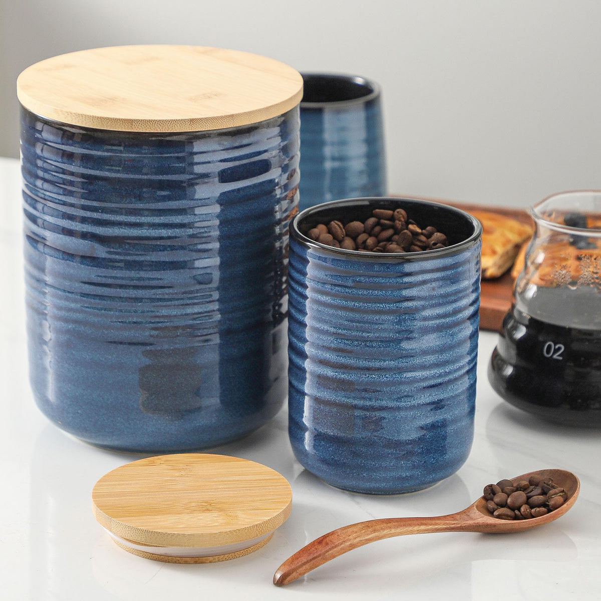 Ceramic Food Storage Jars with Bamboo Lids (2 Count)
