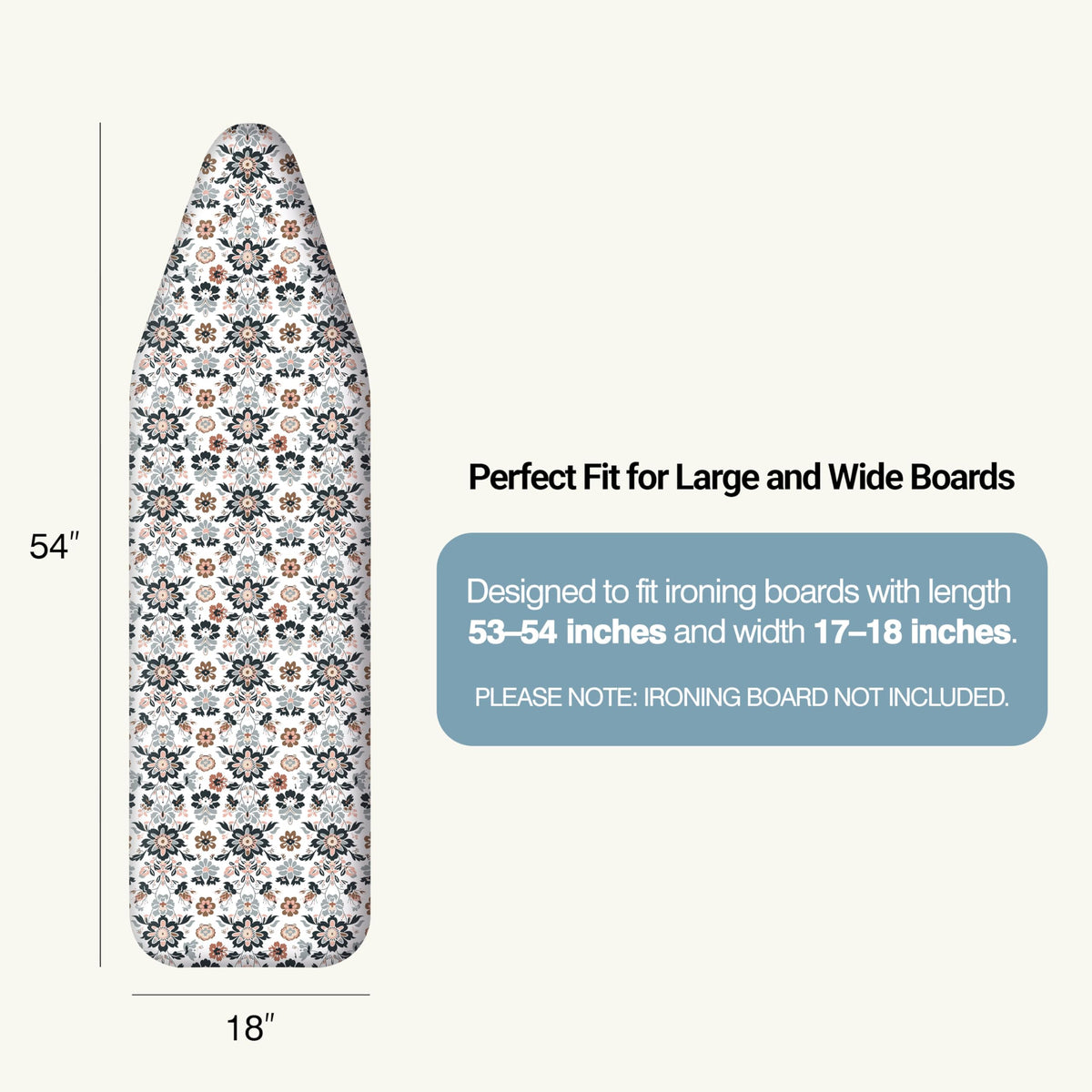 Ironing Board Cover and Pad 18"x54" Extra Thick Natural Cotton