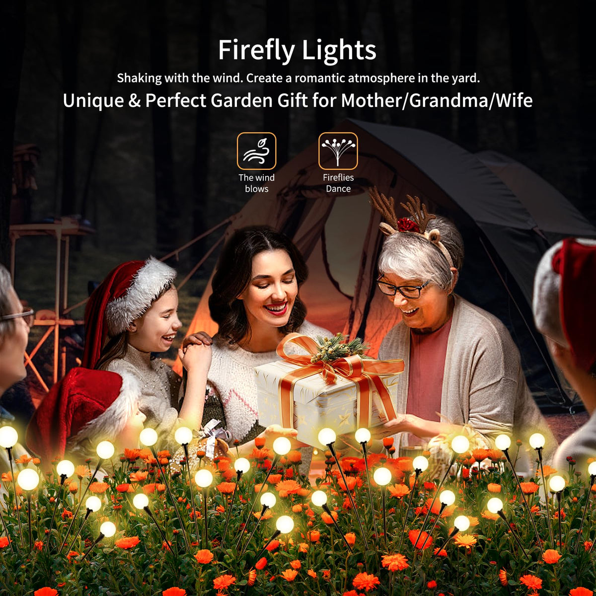 Solar Lights Outdoor Waterproof 4 Pack of 32 LEDs Garden Patio Firefly Decoration Unique Gifts Women Grandparents (4 Count)