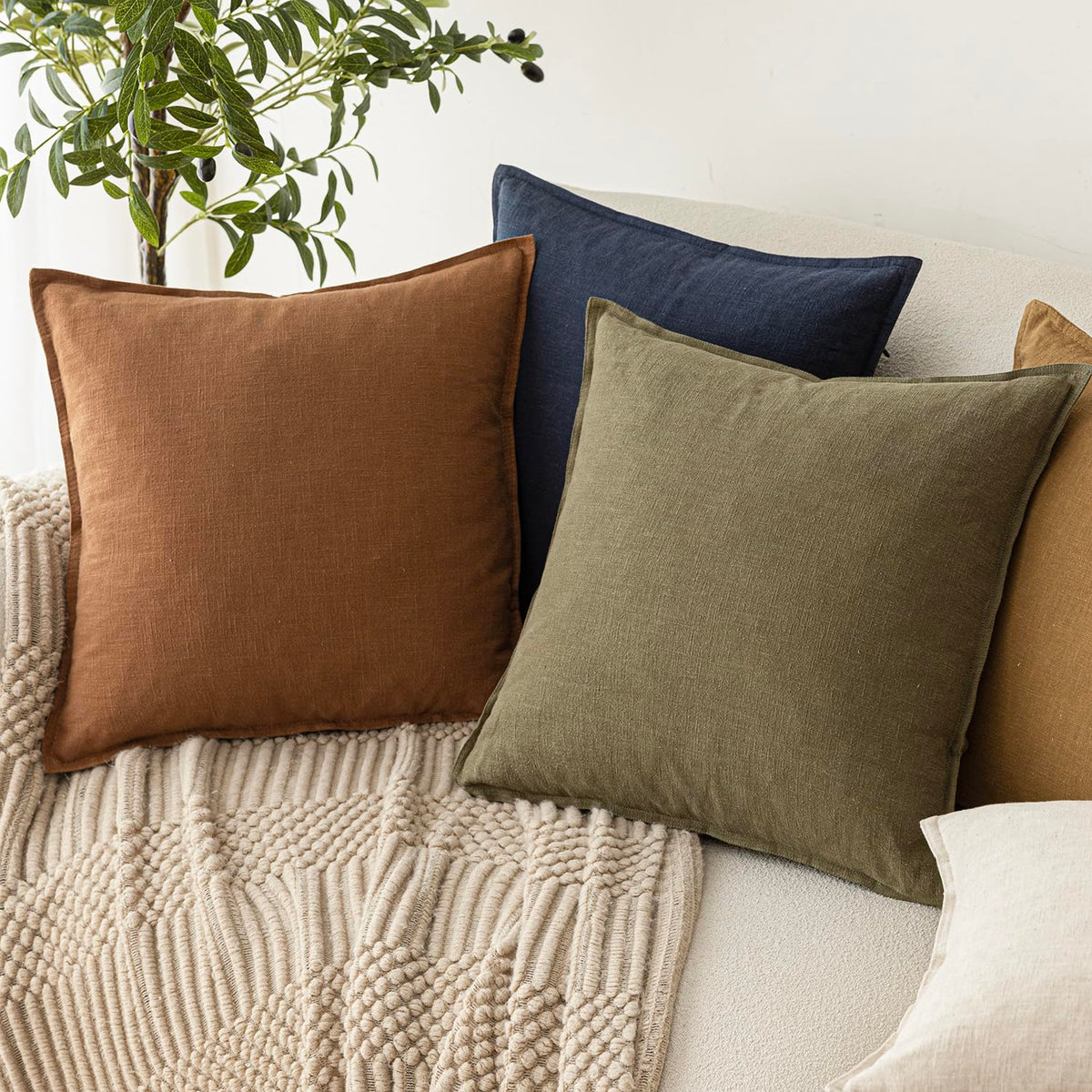 Pack of 2 Decorative Linen Solid Throw Pillow Covers Neutral Farmhouse Pillowcase Soft Accent Lumbar Cushion Case for Couch Sofa Bedroom Living Room Home Decor Orange Brown 12 x 20 Inch (2 Count)