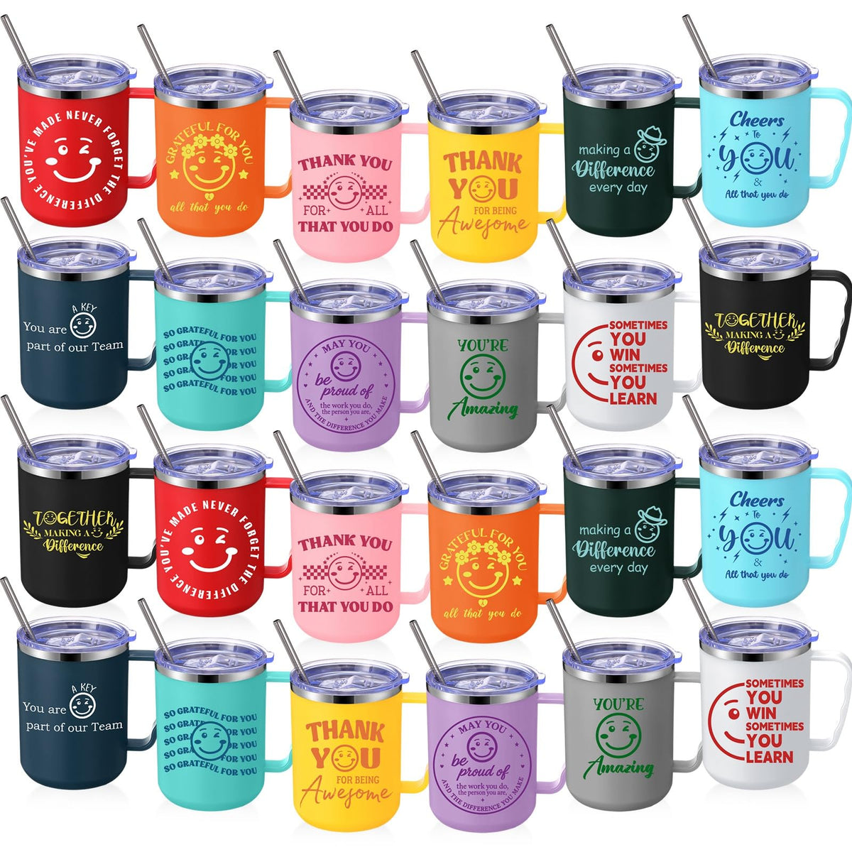 24 Pcs CNA Week Employee Appreciation Gift Smile Face Mug Coffee Thank You for Being Awesome 17oz Camping Mug with Handle Vacuum Stainless Steel Insulated Travel Tumbler for Hot Cold Drinks (24 Count)