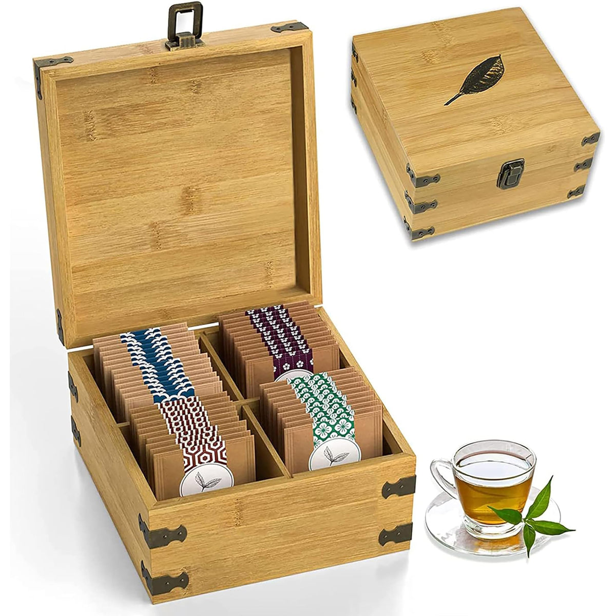 Bamboo Tea Organizer Box Chemical Free Eco