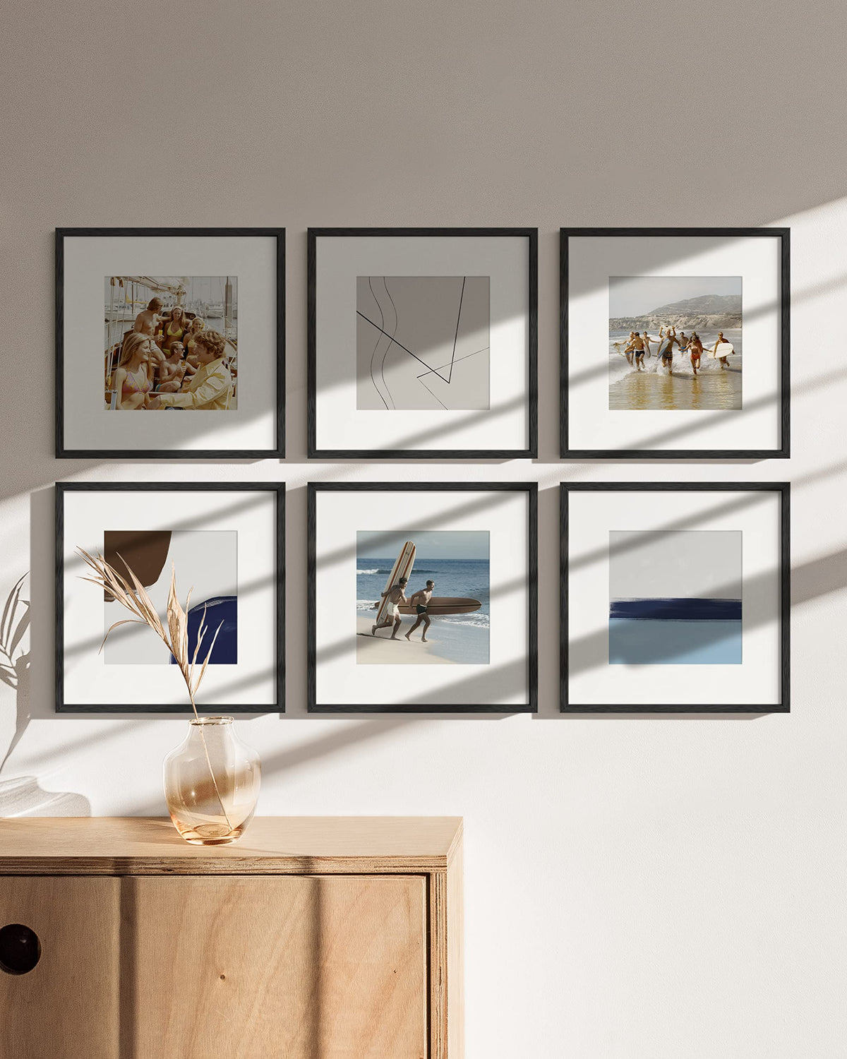Solid Oak Wood 12”x12” Picture Frames Matted to 8”x8” Set of 6 (6 Count)