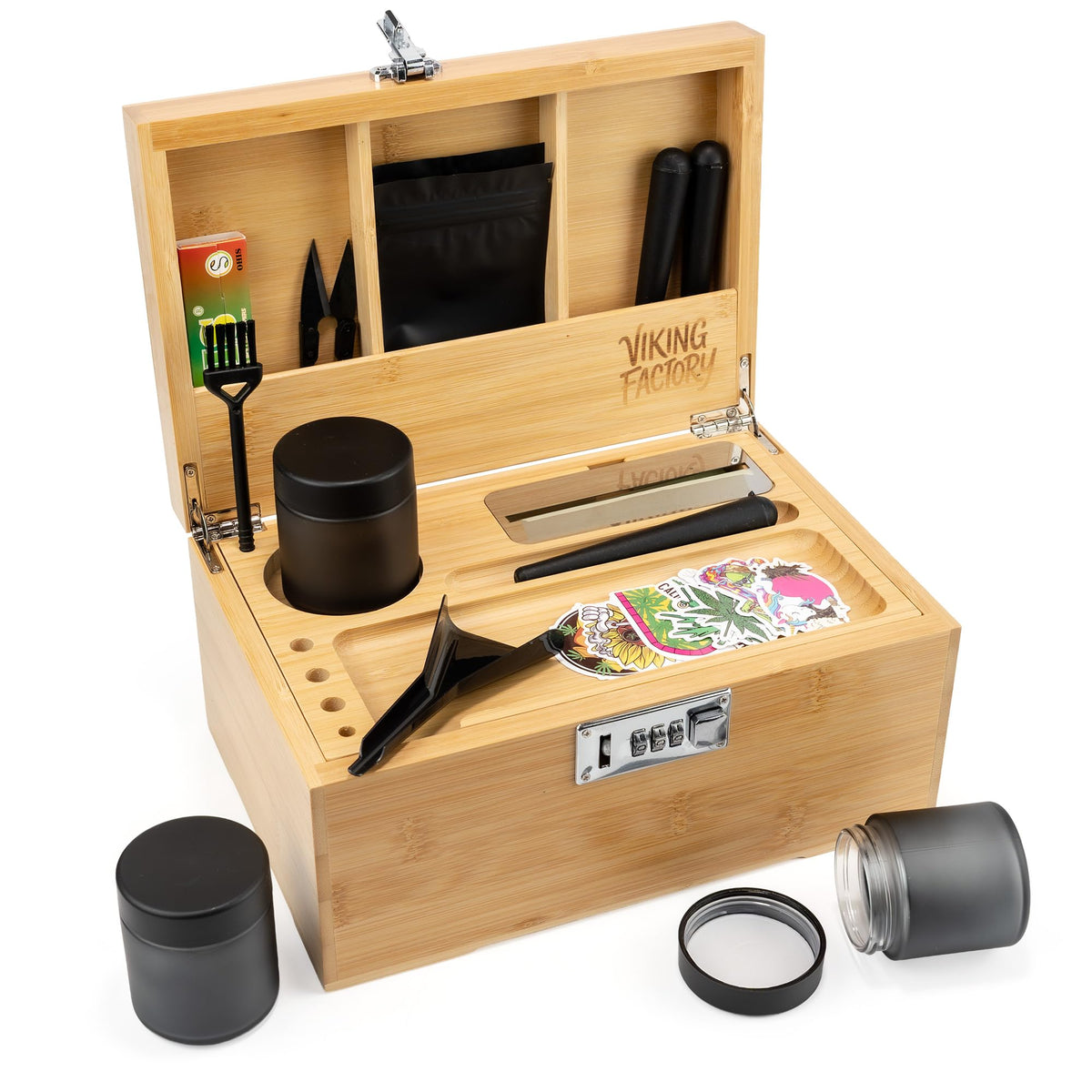 Large Lockable Bamboo Storage Box with Removable Tray and Combination Lock