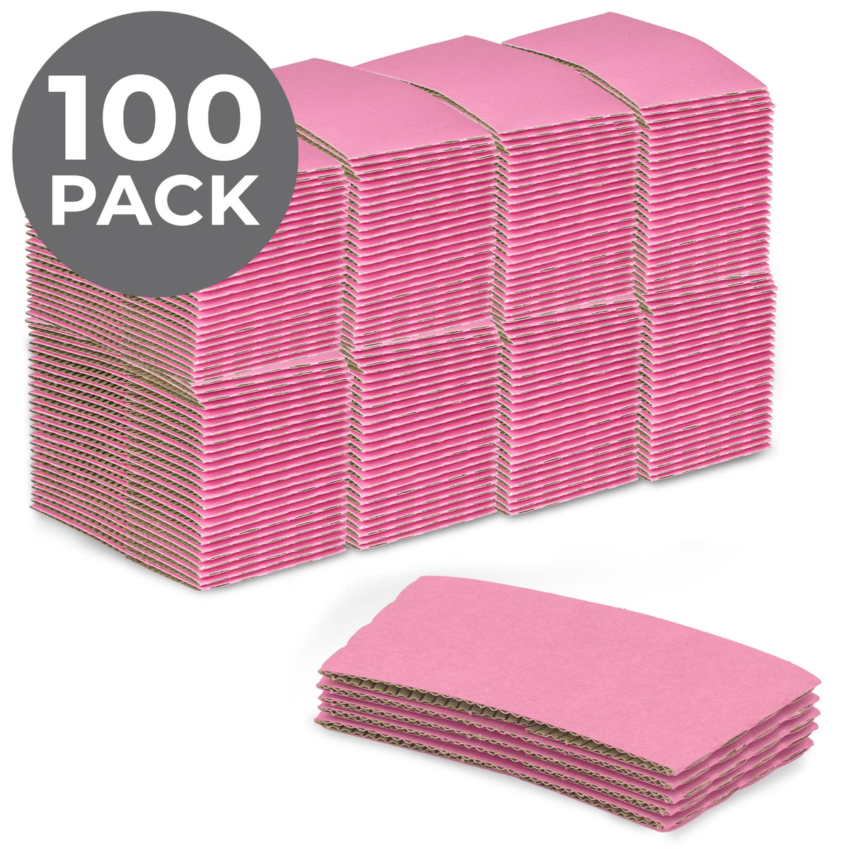 100 Pack] Pink Coffee Cup Sleeves Disposable for Hot Drinks (100 Count)