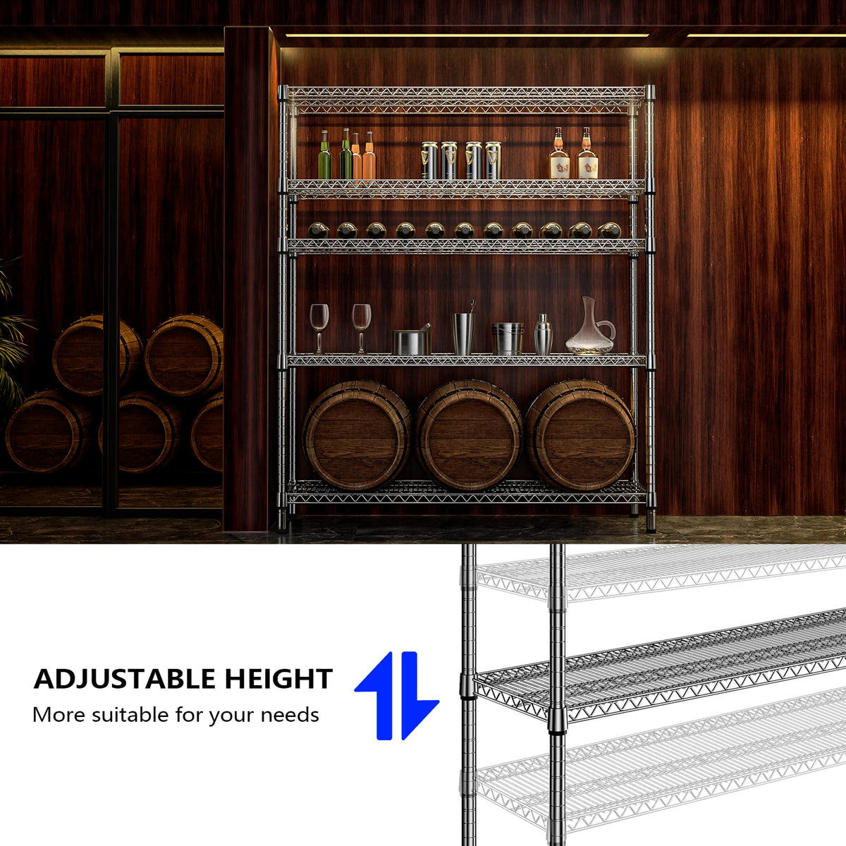 3500LBS 59" W 5 Tier Storage Shelves Rack Metal Wire Shelving Unit
