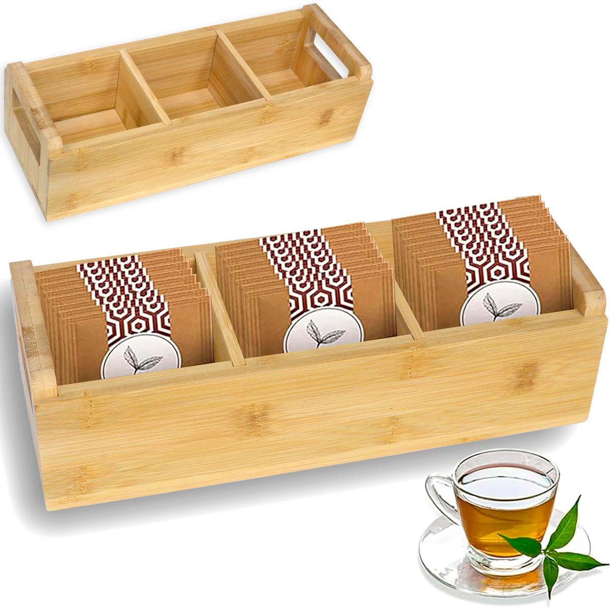Bamboo Tea Organizer Box Chemical Free Eco