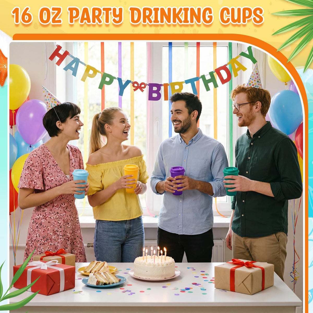 66 Pack 16 oz Reusable Coffee Cups with Lids Water Bottle Iced Coffee Travel Mug Portable Plastic Tea Tumblers Bulk for Hot and Cold Drinks Birthdays Party (66 Count)