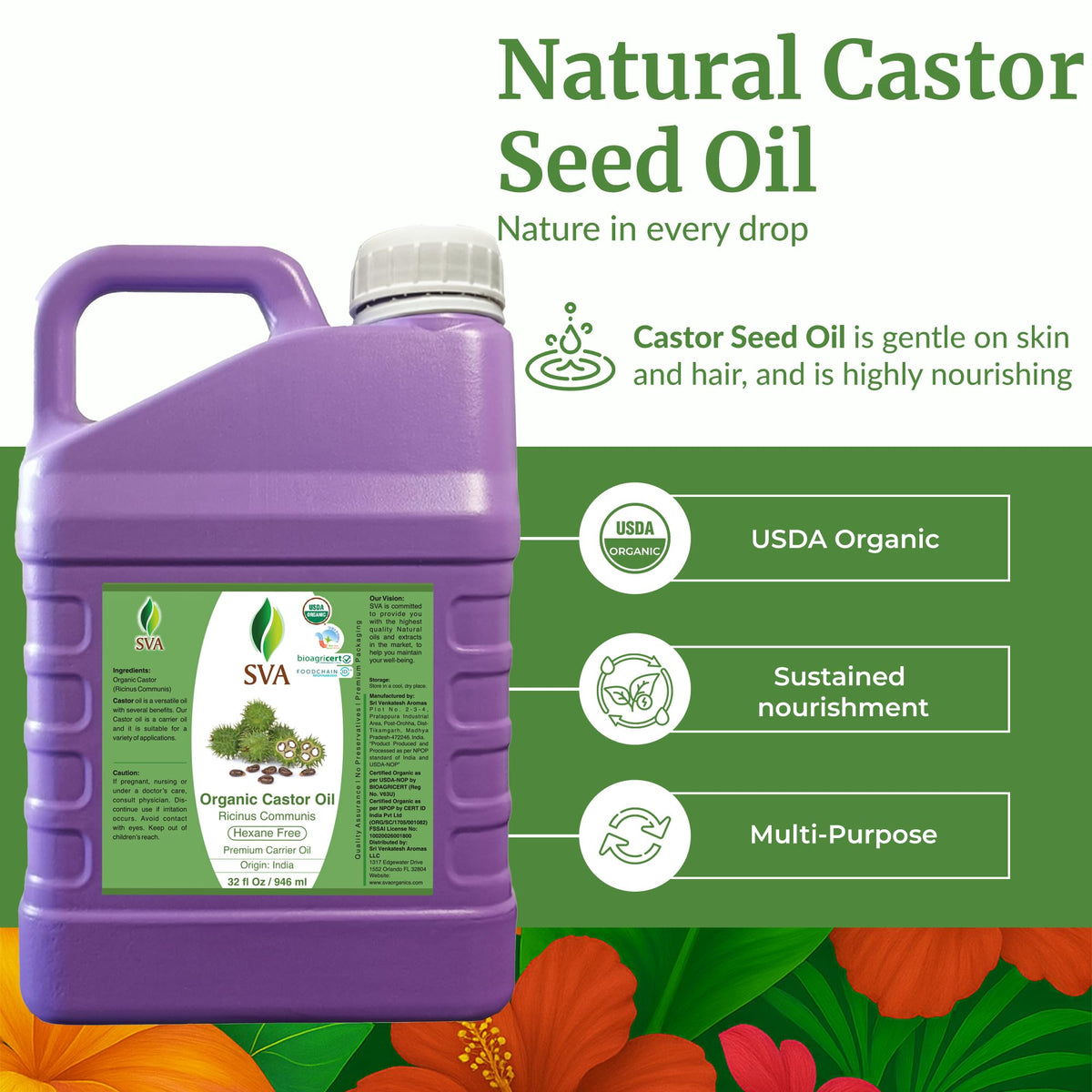 SVA Organic Castor Seed Carrier Oil (32 ounce)