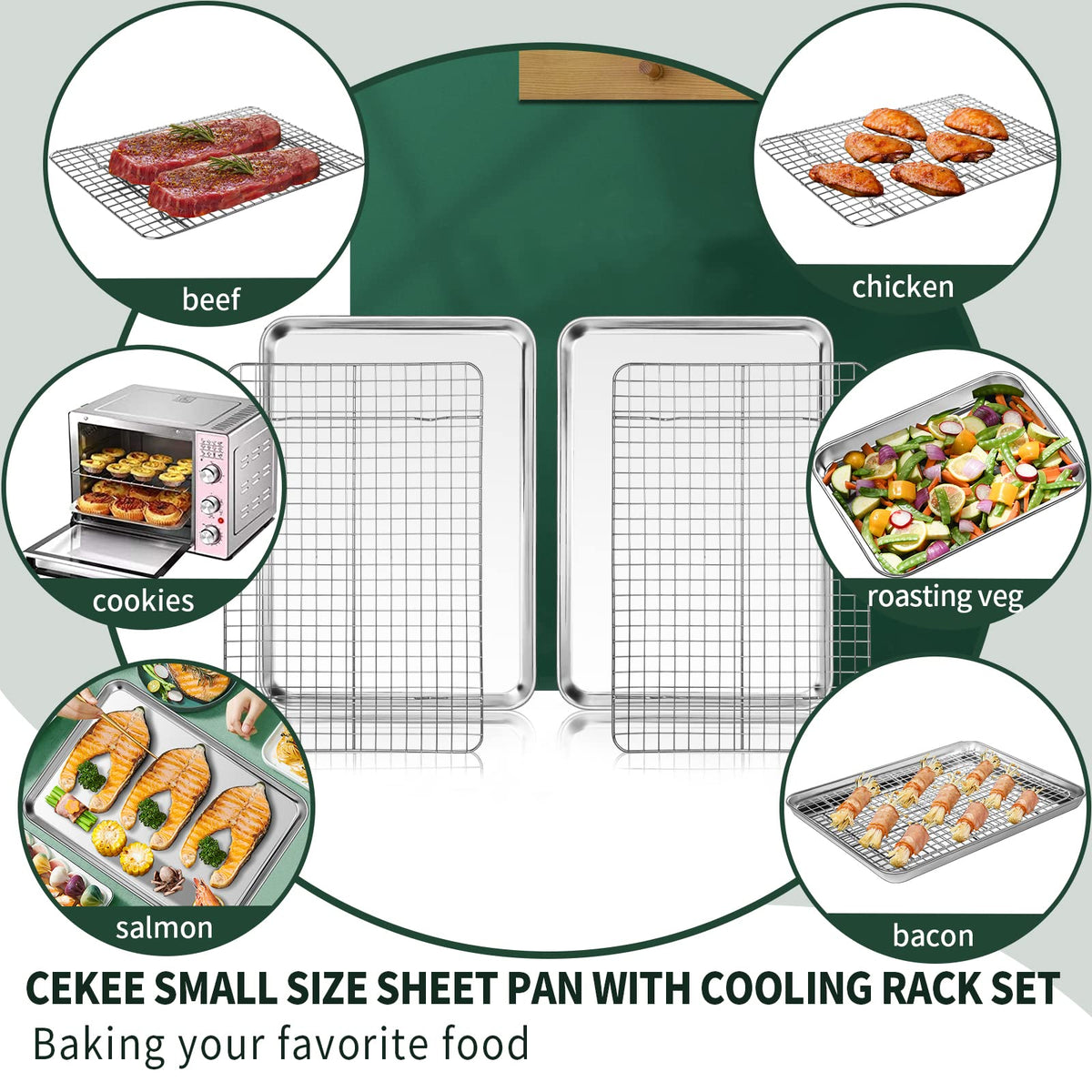 Small Baking Sheet with Rack Set [2 Cookie Sheets + 2 Baking Racks]