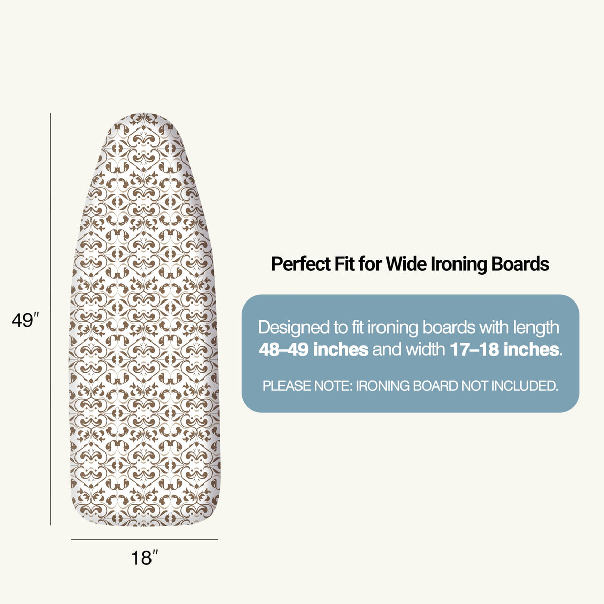 Ironing Board Cover and Pad 18"x49" Extra Thick Natural Cotton