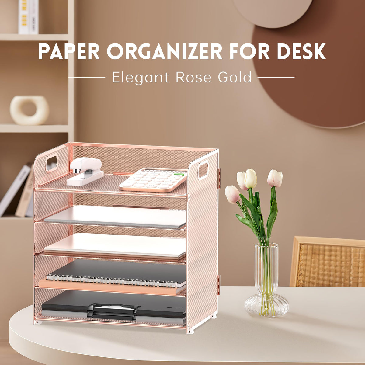 5 Trays Paper Organizer Letter Tray with Handle (5 Count)