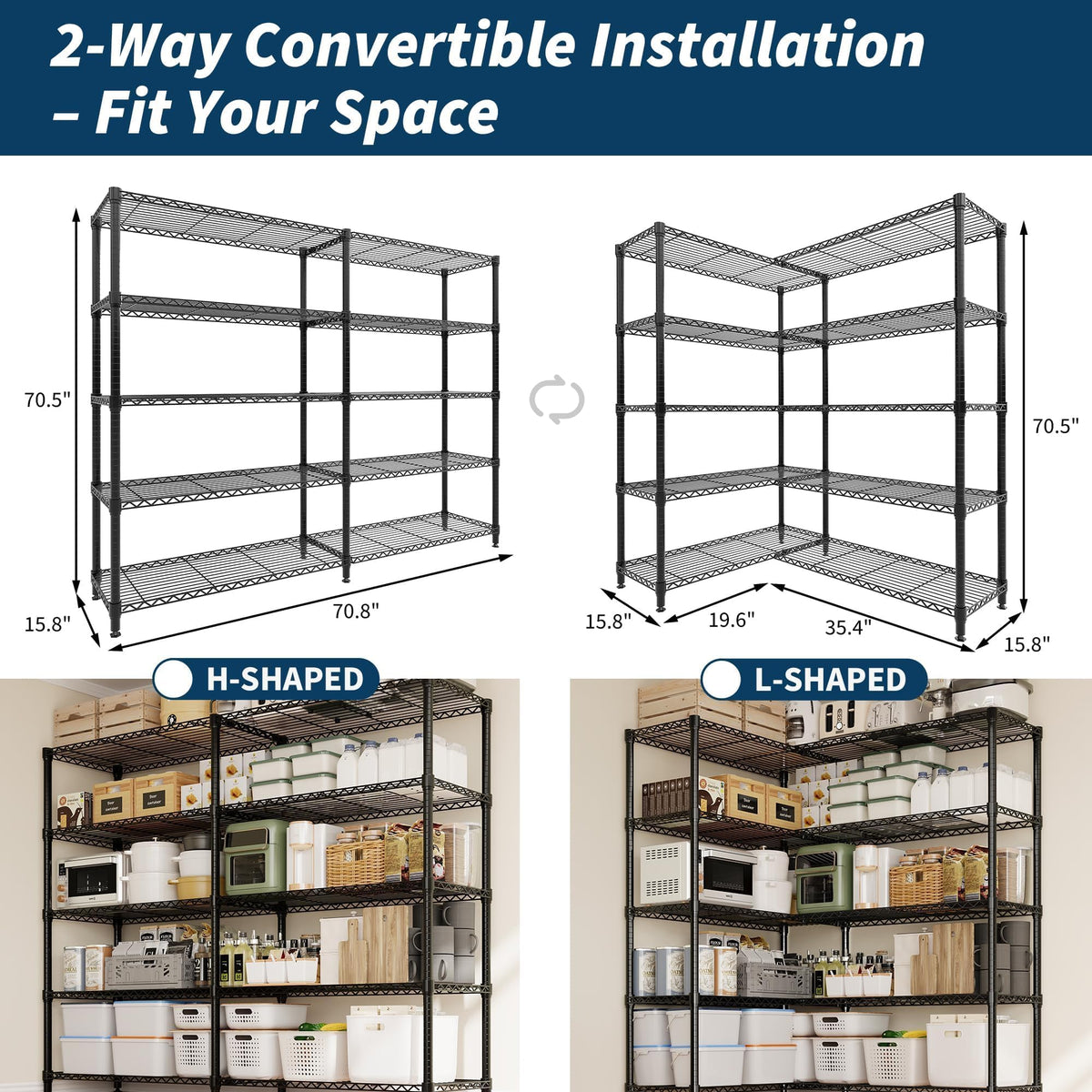 71" Wide Storage Shelves Metal Shelving Units 5 Tier