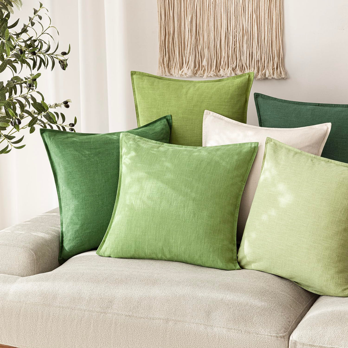 Pack of 2 Decorative Linen Solid Throw Pillow Covers Soft Accent Euro Cushion Case Boho Farmhouse Pillowcase for Chair Couch Sofa Bedroom Living Room Home Decor 18 x 18 Inch Lime Green