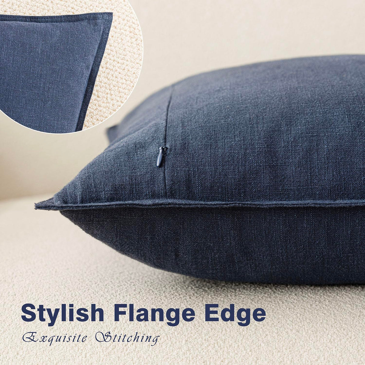 Pack of 2 Decorative Linen Solid Throw Pillow Covers Soft Accent Square Cushion Case Boho Farmhouse Pillowcase for Chair Couch Sofa Bedroom Living Room Home Decor 20 x 20 Inch Navy Blue (2 Count)