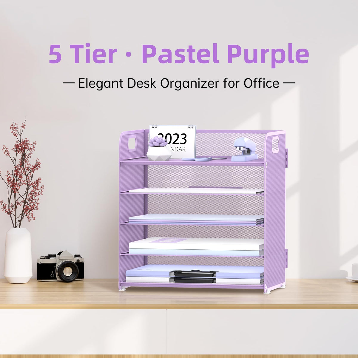 2 Pack 5 Tier Purple Desk Organizer with Handle Mesh Desk File (18.99 Count)