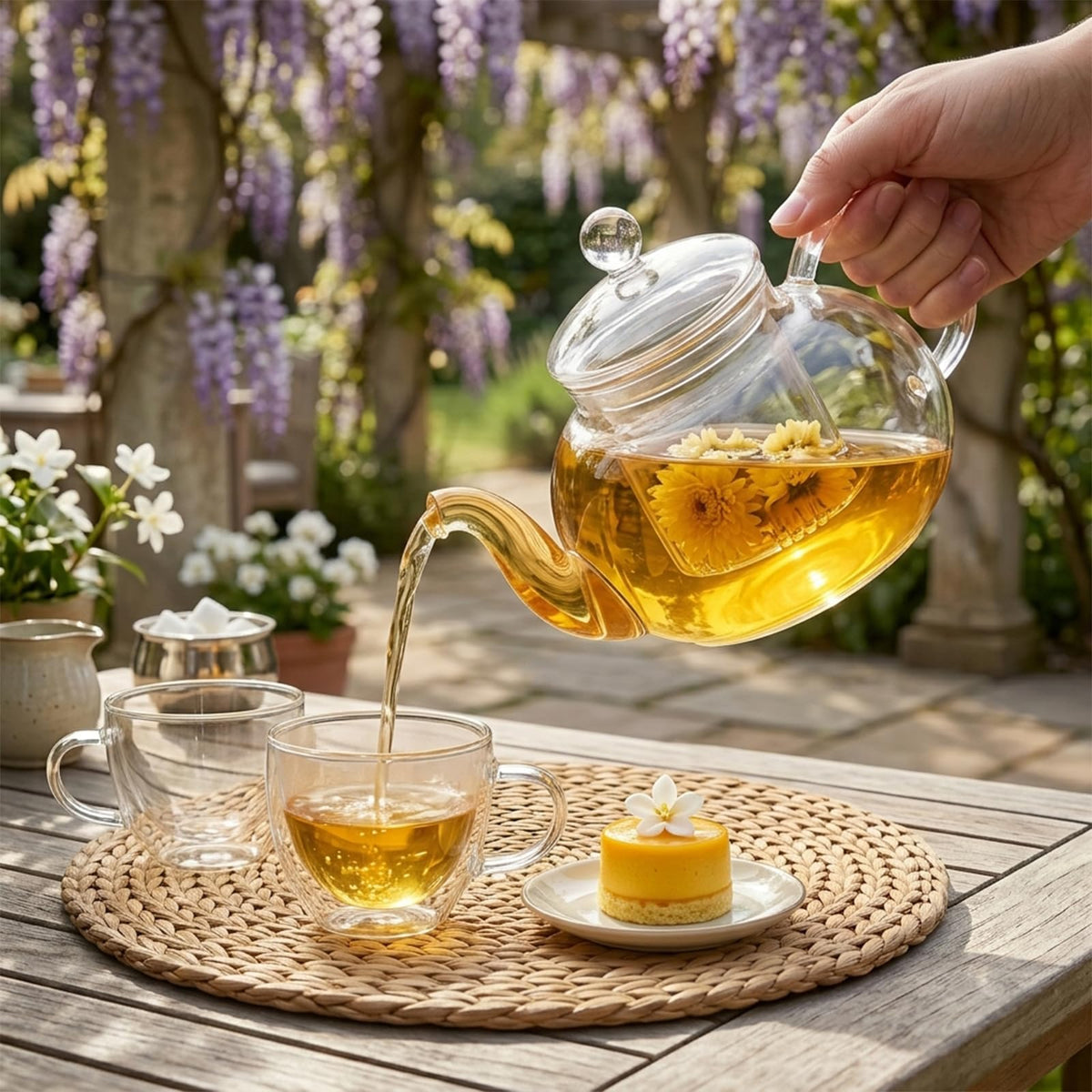 600ml (20.3oz) Borosilicate Glass Teapot with Removable Glass Infuser, Stovetop Safe Clear Tea Kettle for Blooming Tea & Loose Leaf Tea