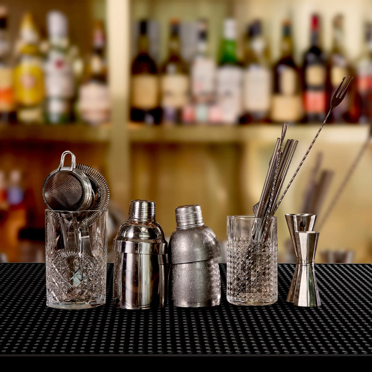 18x12 inches Black Rubber Bar Service Mat for Cocktail Bartender
