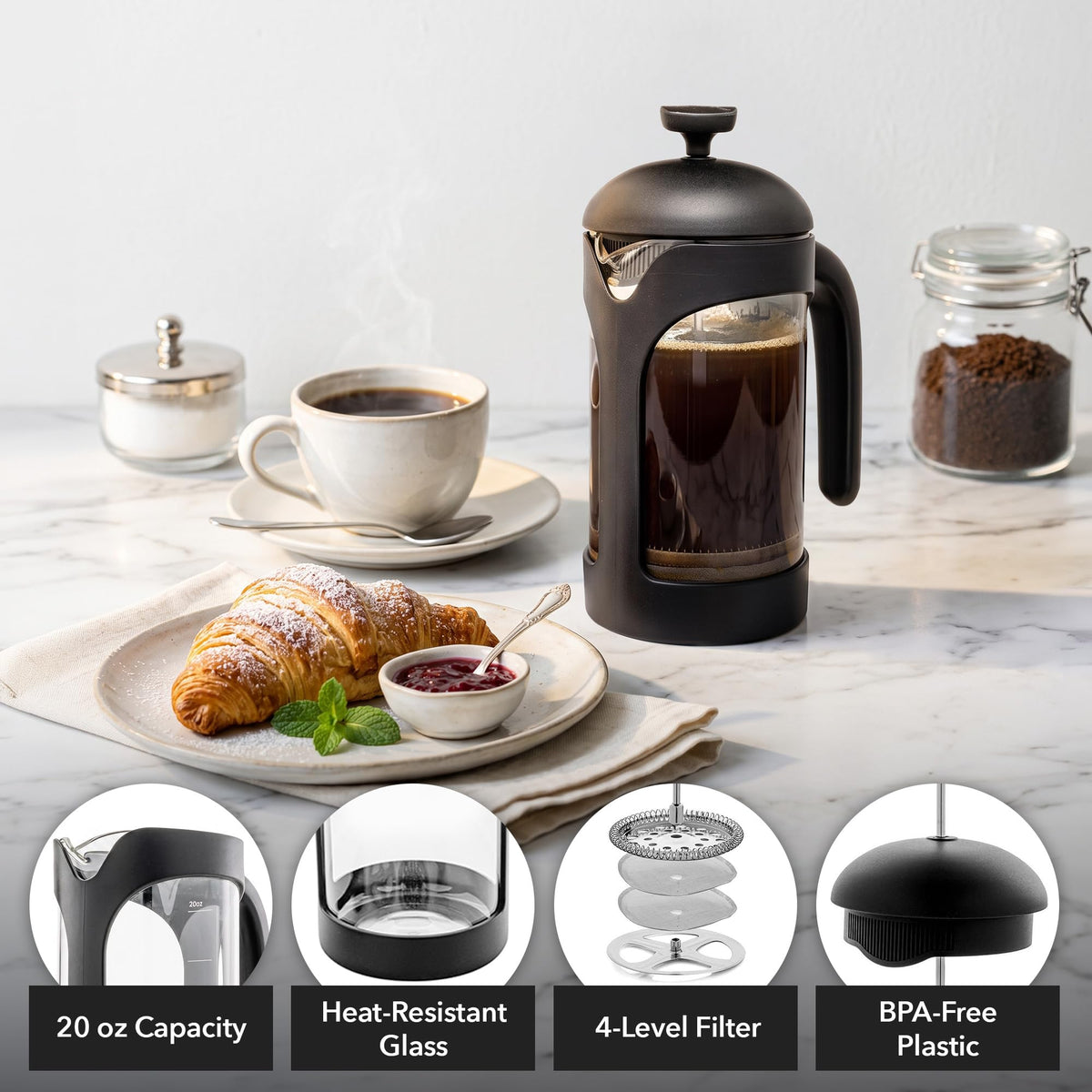 20oz French Press Coffee Maker with 4