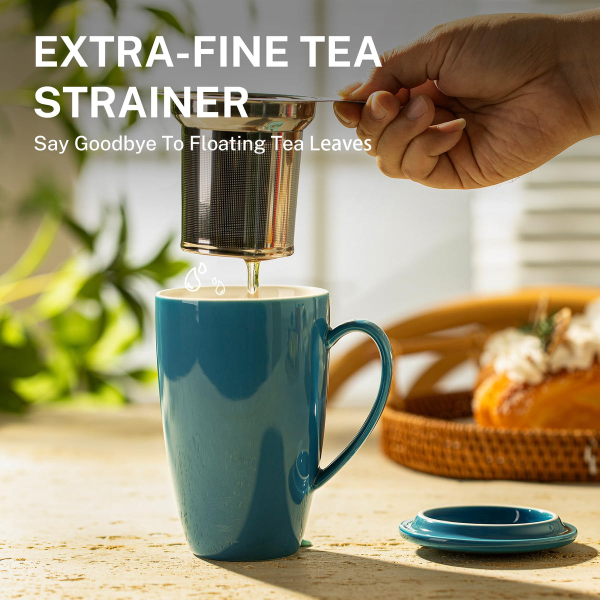 15 OZ Porcelain Tea Mug with Infuser and Lid