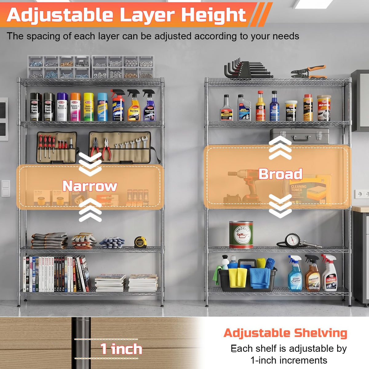 48 inch L×18 inch W×76 inch H Wire Shelving Unit Metal Shelf with 6 Tier Casters Adjustable Layer Rack Strong Steel for Restaurant Garage Pantry Kitchen Garage