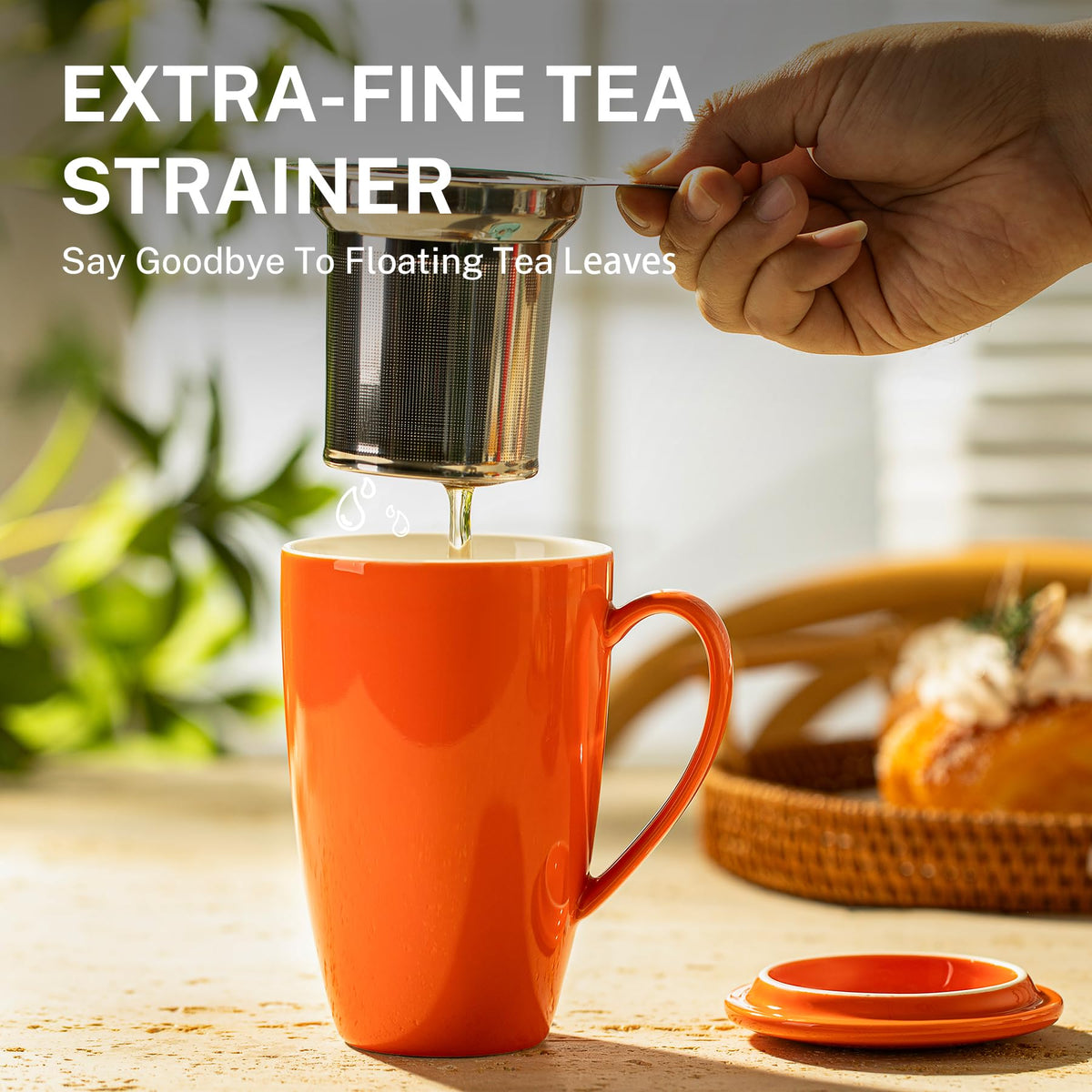 15oz Porcelain Tea Mug with Infuser and Lid