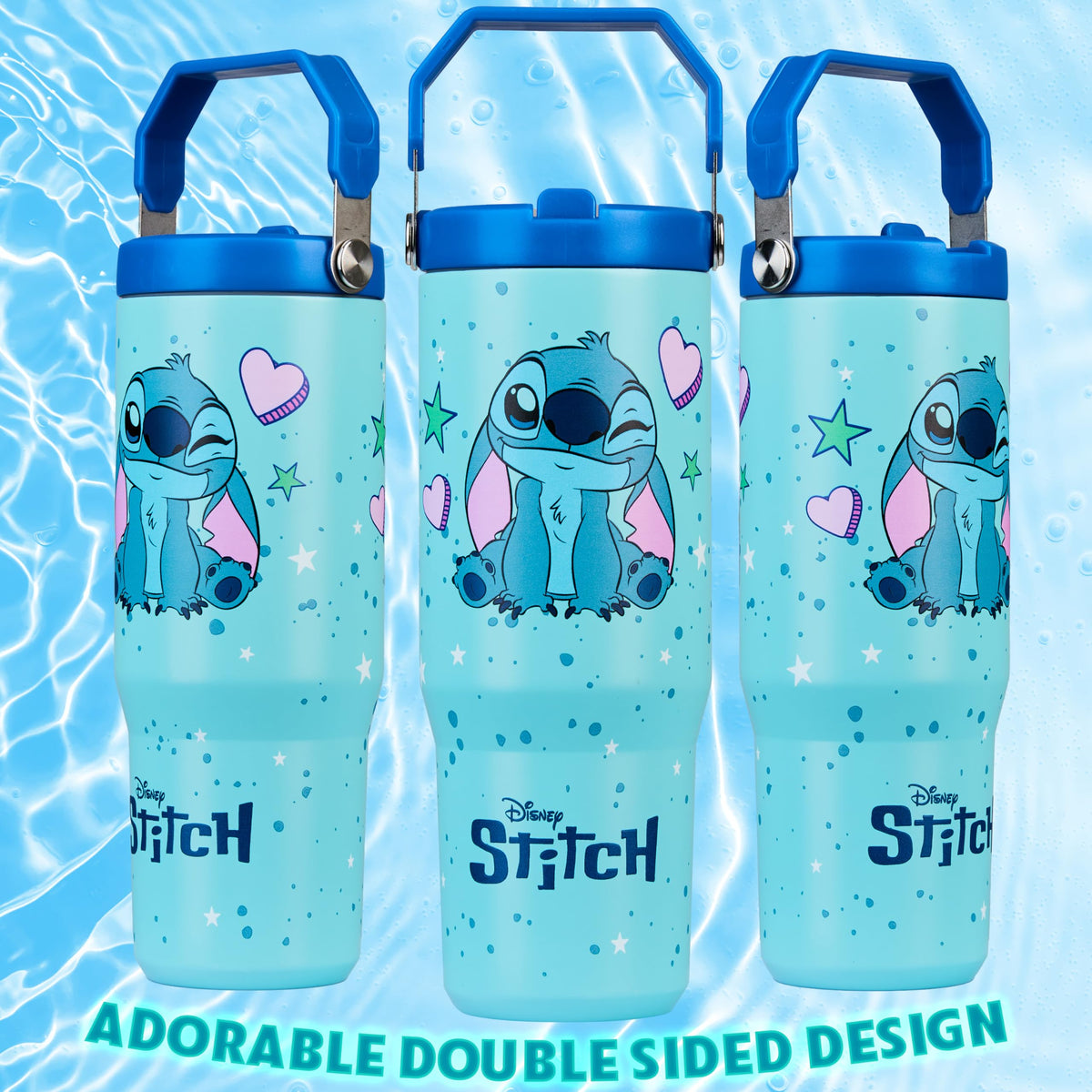 Disney Stitch Tumbler with Straw 30oz Kids Teens Insulated Cup with Lid Handle Travel Mug Cups with Lids for School Sports Gifts for Kids