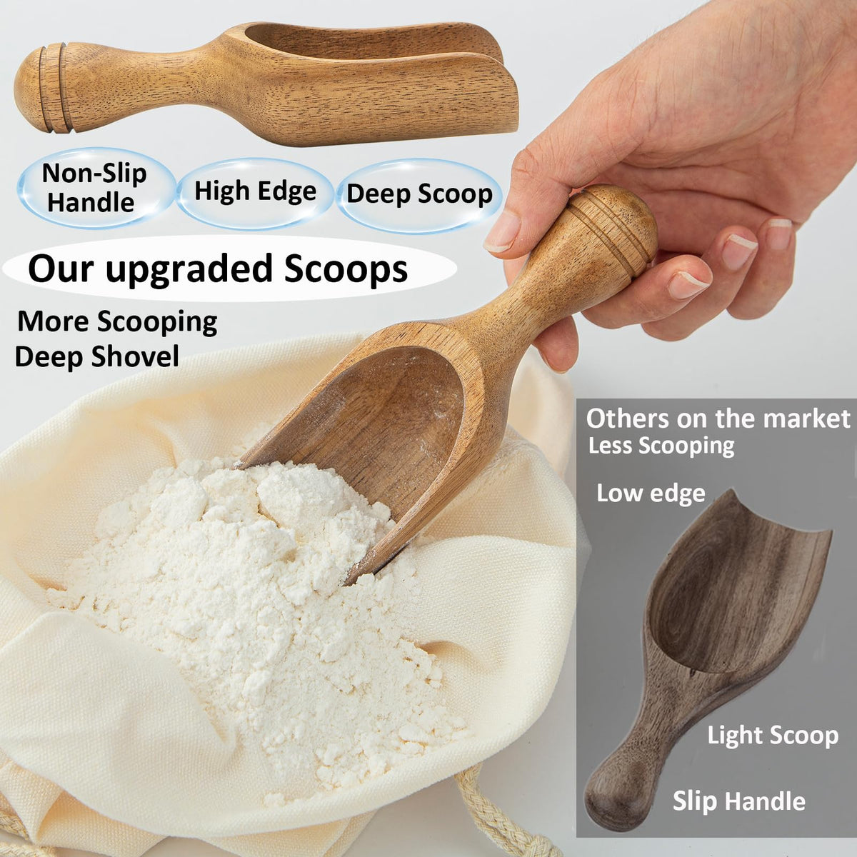 Large Wooden Scoops 5.9″ Big Wooden Coffee Scoops Shovel (3 Count)