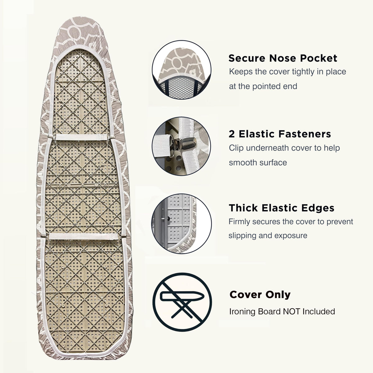 Ironing Board Cover and Pad 18"x54" Extra Thick Natural Cotton Scorch & Stain Resistant Iron Board Cover Extra large Iron Board Cover with Fasteners Heavy Duty Heatproof Elastic Edge Geometric