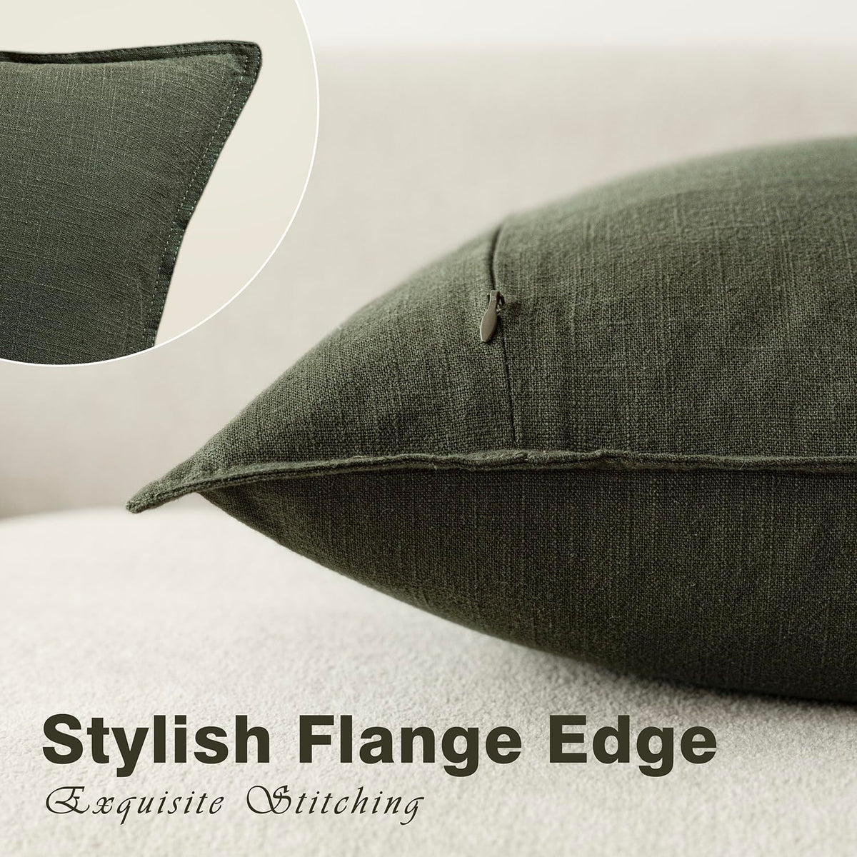 Pack of 2 Decorative Linen Solid Throw Pillow Covers Soft Accent Cushion Case Farmhouse Neutral Pillowcase for Chair Couch Sofa Bedroom Living Room Home Decor 22 x 22 Inch Dark Olive Green (2 Count)