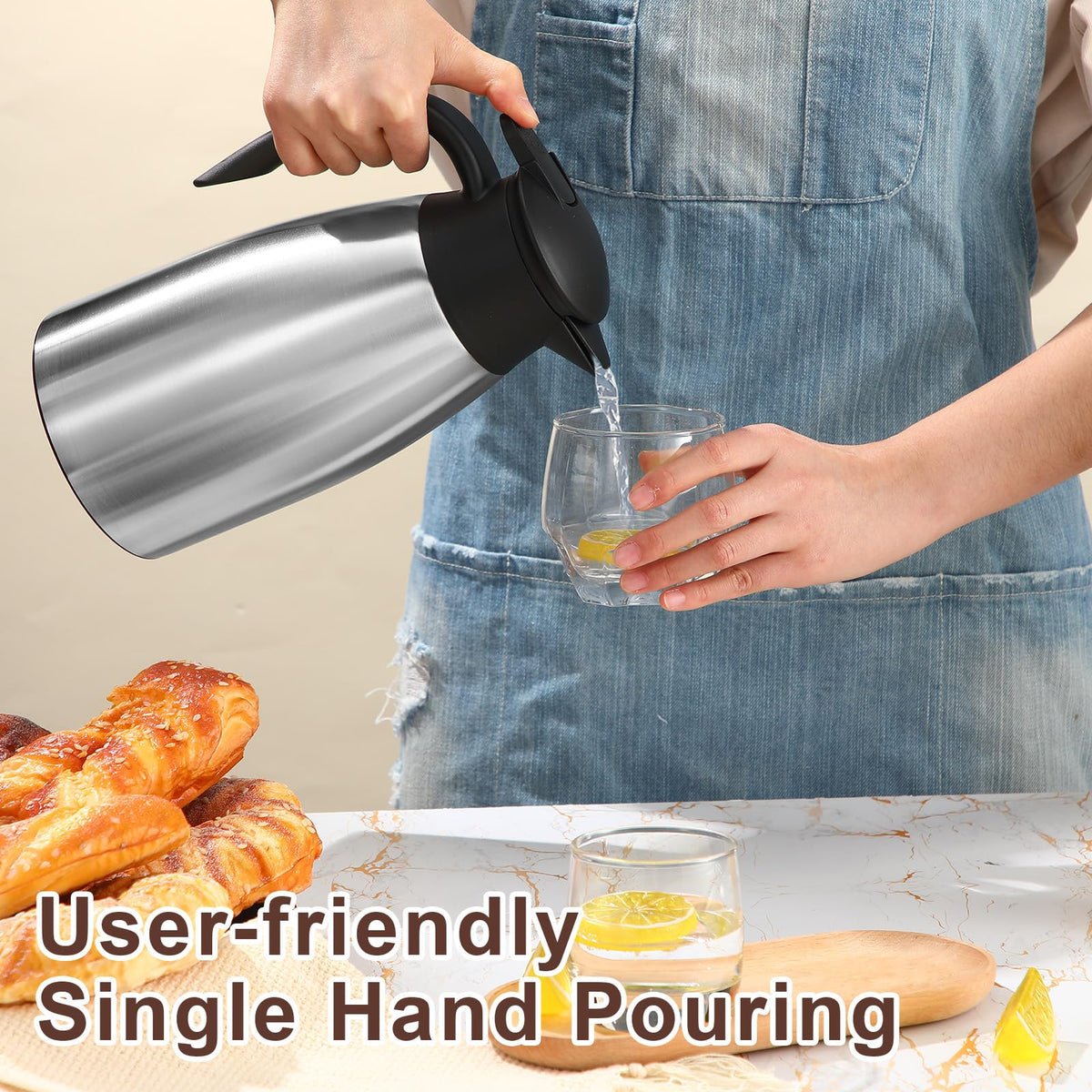 2 Pcs Thermal Coffee Carafe Insulated Stainless Steel Coffee Carafe for Hot Liquid Vacuum Thermal Pot Creamer Pitcher Dispenser with Brushes Keeping Hot Water Milk (4 Count)