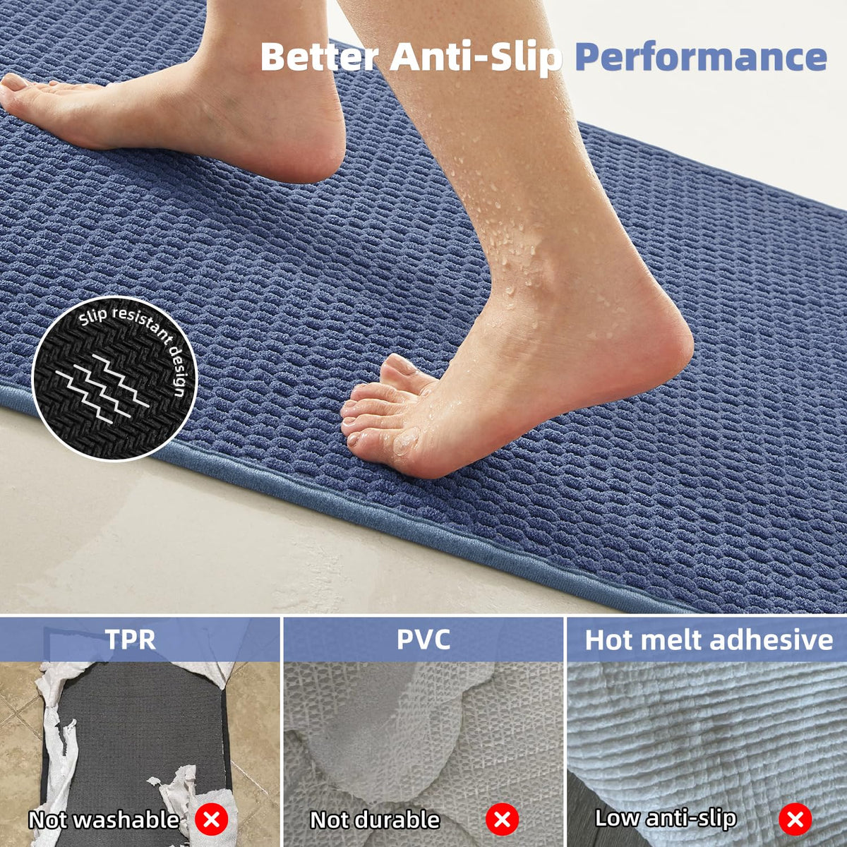 Small Bathroom Rugs Non Slip Washable Bath Rugs Super Absorbent Bathroom Rug Thin Quick Dry Low Pile Bath Mats