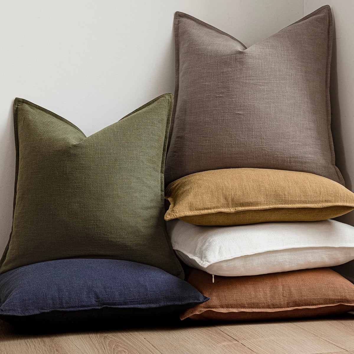 Set of 2 Decorative Linen Solid Throw Pillow Covers Soft Accent Euro Cushion Case Farmhouse Neutral Pillowcase for Chair Couch Sofa Bedroom Living Room Home Decor 18 x 18 Inch Brown Tan (2 Count)