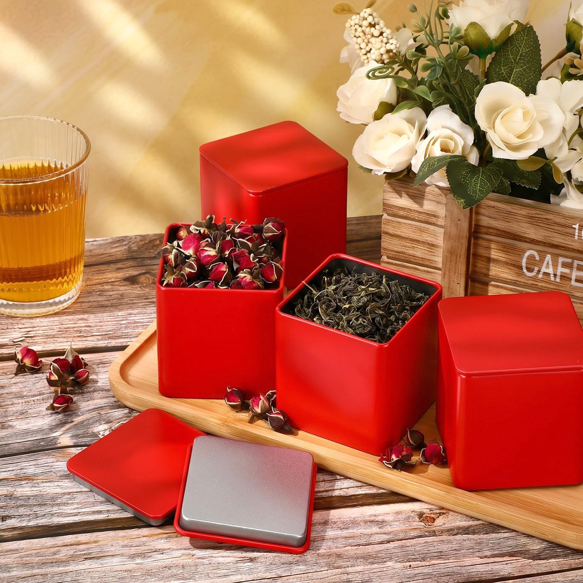 50 Pcs Metal Tea Tins Airtight Lid (50 Count)