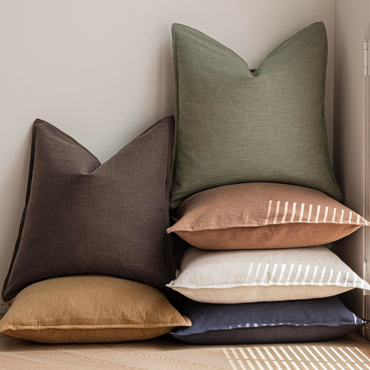Pack of 2 Decorative Linen Solid Throw Pillow Covers Soft Accent Cushion Case Farmhouse Neutral Pillowcase for Chair Couch Sofa Bedroom Living Room Home Decor 20x20 Inch Olive Branch Green (2 Count)