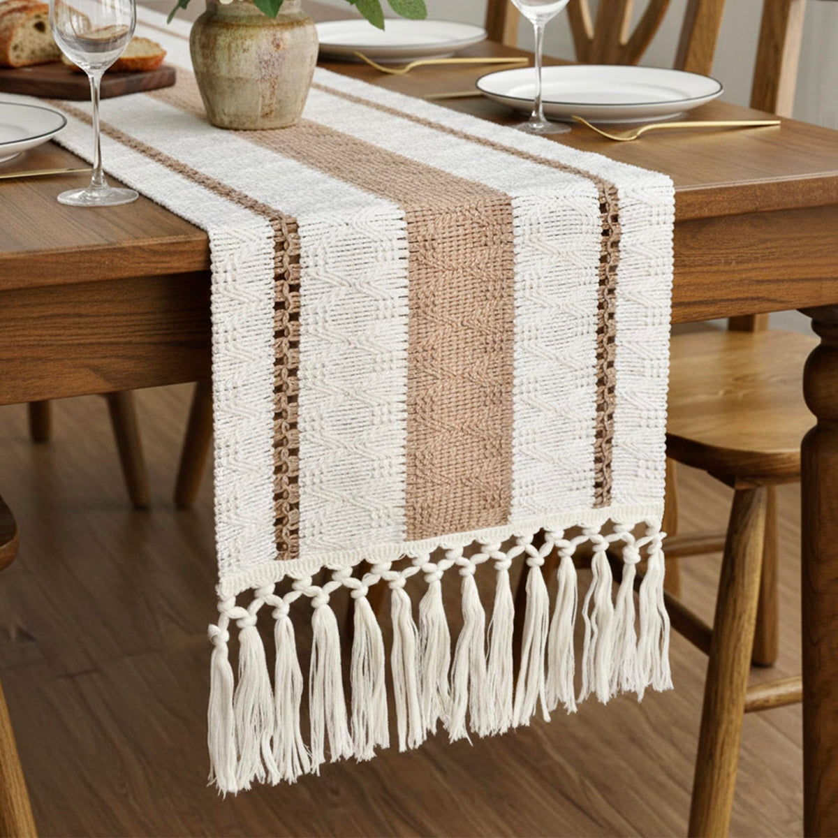 Boho Table Runner with Tassels 12x72 Inch for Fall Home Decor